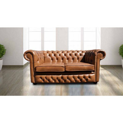 Chesterfield 2 Seater Old English Tan Leather Sofa Settee Bespoke In Classic Style - image 1