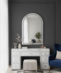 Deenz Arched Top Wall Hanging Mirror Crushed Jewel Loose Bling Diamond Edges Glass Frame Silver Mdf Back  100 X 70 Cm