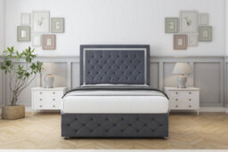 "Sloomy Sofia Chrome Steel Plush Divan Bed Set 2 Drawers Left Side - 26"" Strutted  & 12""  Footboard 5' King" - thumbnail 1