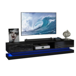 Creative Furniture Bloom Tv Unit 180Cm - Black With Gloss Doors And Led Lights - thumbnail 3