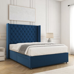 Bsspoke Winchester Divan Bed Set Blue Plush Velvet With 54Inch Headboard & 2 Drawers Footend & Mattress In All Sizes - thumbnail 3