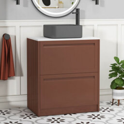 Royal Bathrooms Royal Bathroom Elmore 700mm Terracotta Clay Freestanding Countertop Bathroom Vanity Unit 2 Drawer With Art Square Basin - thumbnail 1