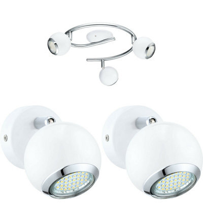 Modern White Chrome Ceiling Spot Light With 2 Matching Wall Sconces - Adjustable Design - image 1