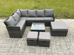 Fimous 9 Seater Outdoor Garden Furniture Set Wicker Pe Rattan Corner Sofa Set With Square Coffee Table Footstools - thumbnail 2
