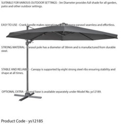 Loops Premium 3M Banana Parasol Grey - Easy Tilt & Swivel Garden Dining Patio Umbrella - thumbnail 2
