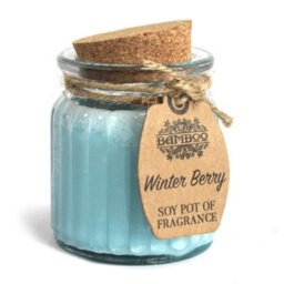 Serenityy Winter Berry Soy Pot Of Fragrance Candle In Blue Glass Jar With Cork Lid, 120G, 20-Hour Burn Time