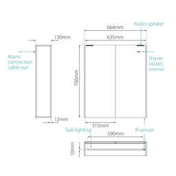 Sensio Ainsley Wall-Mounted Illuminated Mirrored Bathroom Cabinet With Shaver Socket (W)664mm (H)700mm - thumbnail 7