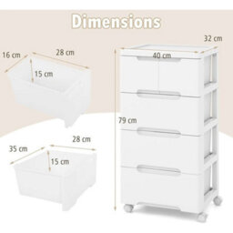 White Plastic 4-Tier Mobile Chest Of Drawers Organizer Storage Cabinet - thumbnail 2