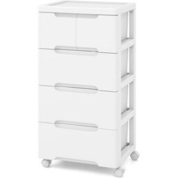 White Plastic 4-Tier Mobile Chest Of Drawers Organizer Storage Cabinet - thumbnail 1