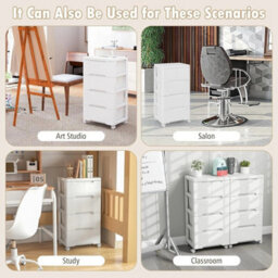 White Plastic 4-Tier Mobile Chest Of Drawers Organizer Storage Cabinet - thumbnail 6