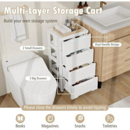 White Plastic 4-Tier Mobile Chest Of Drawers Organizer Storage Cabinet - thumbnail 3