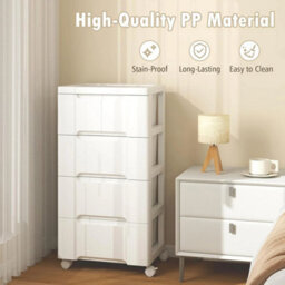 White Plastic 4-Tier Mobile Chest Of Drawers Organizer Storage Cabinet - thumbnail 5