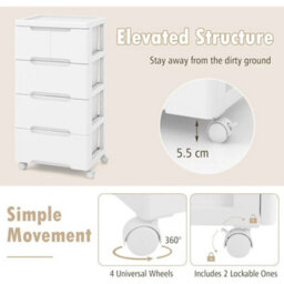 White Plastic 4-Tier Mobile Chest Of Drawers Organizer Storage Cabinet - thumbnail 4