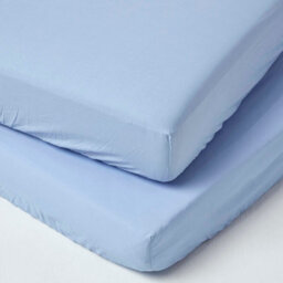 Homescapes Blue Cotton Fitted Cot Sheets 200 Thread Count, 2 Pack - thumbnail 1