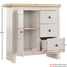 Lassic Vida Designs Arlington White 3 Drawer 1 Door Sideboard Storage Cabinet Cupboard - thumbnail 2