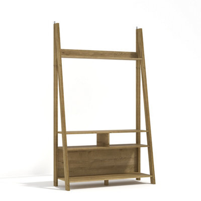 LPD Tiva Oak Ladder Tv Unit - Stylish Leaning Design With Shelving & Spacious Media Display W 105 X L 38.6 X H 175.4 Cm - image 1