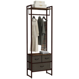 Homcom Clothes Hanging Rail With 3 Fabric Drawers Storage Shelves For Hallway - thumbnail 2