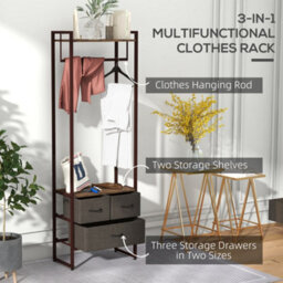Homcom Clothes Hanging Rail With 3 Fabric Drawers Storage Shelves For Hallway - thumbnail 4