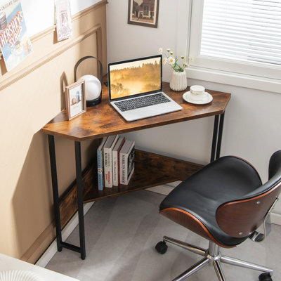 Costway Corner Desk Triangle Computer Desk Laptop Desk W/ Power Outlet - image 1