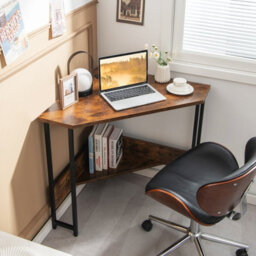 Costway Corner Desk Triangle Computer Desk Laptop Desk W/ Power Outlet