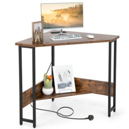 Costway Corner Desk Triangle Computer Desk Laptop Desk W/ Power Outlet - thumbnail 2
