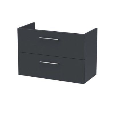 Nuie Hudson Reed Arno Wall Hung Vanity Unit, Durable 2 Soft Close Door Bathroom Sink Vanity Unit With Shelf In Soft Black, 800mm - image 1