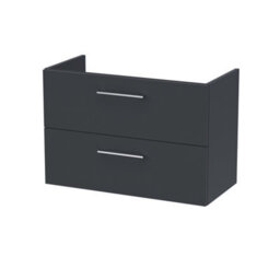 Nuie Hudson Reed Arno Wall Hung Vanity Unit, Durable 2 Soft Close Door Bathroom Sink Vanity Unit With Shelf In Soft Black, 800mm - thumbnail 1