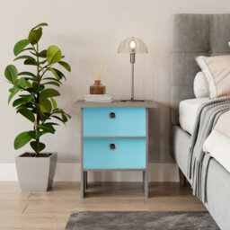 Urbn-Living Urbnliving Height 45Cm 2 Tier Wooden Grey Table 2 Light Blue Drawer Bedroom Bedside Nightstand Living Room Side Cabinet - thumbnail 3