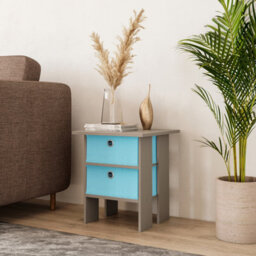 Urbn-Living Urbnliving Height 45Cm 2 Tier Wooden Grey Table 2 Light Blue Drawer Bedroom Bedside Nightstand Living Room Side Cabinet - thumbnail 2