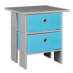 Urbn-Living Urbnliving Height 45Cm 2 Tier Wooden Grey Table 2 Light Blue Drawer Bedroom Bedside Nightstand Living Room Side Cabinet