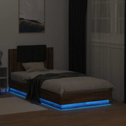 Berkfield Bed Frame With Led Without Mattress Brown Oak 90X190 Cm Single - thumbnail 4