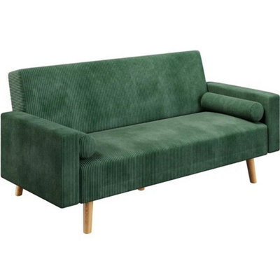 Modern Corduroy 3-Seater Sofa Bed Click-Clack Recliner With Wooden Legs Green - image 1