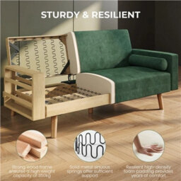 Modern Corduroy 3-Seater Sofa Bed Click-Clack Recliner With Wooden Legs Green - thumbnail 6
