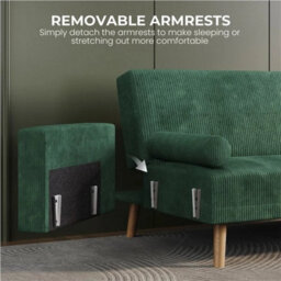 Modern Corduroy 3-Seater Sofa Bed Click-Clack Recliner With Wooden Legs Green - thumbnail 4
