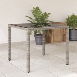 Berkfield Garden Table With Glass Top Grey 90X90X75 Cm Poly Rattan - thumbnail 1