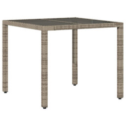 Berkfield Garden Table With Glass Top Grey 90X90X75 Cm Poly Rattan - thumbnail 2