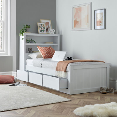 Bedmaster Enzo White Wooden 3 Drawer Bookcase Bed And Pocket Sprung Mattress - image 1