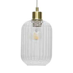 First Choice Lighting Set Of 2 Batley - Clear Ribbed Glass With Satin Brass Pendant Fittings - thumbnail 3