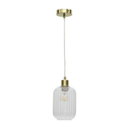 First Choice Lighting Set Of 2 Batley - Clear Ribbed Glass With Satin Brass Pendant Fittings - thumbnail 2