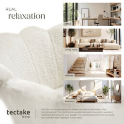 Tectake 1 Armchair Stella - Faux Fur Or Velvet, Thick Padding, 67X64X76Cm  - Faux Fur Cream/gold - thumbnail 7