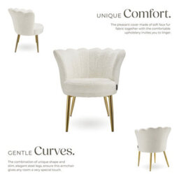 Tectake 1 Armchair Stella - Faux Fur Or Velvet, Thick Padding, 67X64X76Cm  - Faux Fur Cream/gold - thumbnail 3