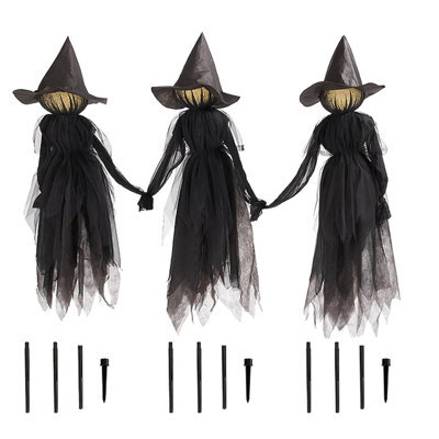 Amorly 3 Pack Sound Triggered Glowing Witch Halloween Decor, Colour Changing Led Illuminated Figures, Indoor Festive Display Ornaments - image 1