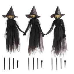 Amorly 3 Pack Sound Triggered Glowing Witch Halloween Decor, Colour Changing Led Illuminated Figures, Indoor Festive Display Ornaments - thumbnail 1