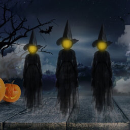 Amorly 3 Pack Sound Triggered Glowing Witch Halloween Decor, Colour Changing Led Illuminated Figures, Indoor Festive Display Ornaments - thumbnail 4