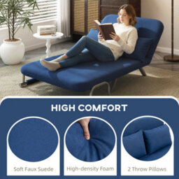 Homcom Fabric Sofa, Convertible 2 Seater Sofa Bed W/ Pillows, Dark Blue - thumbnail 6