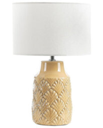 Beliani Table Lamp - Glossy Yellow Ceramic Base With Natural Linen Shade, Scandinavian Style, 28Cm X 43Cm - thumbnail 2