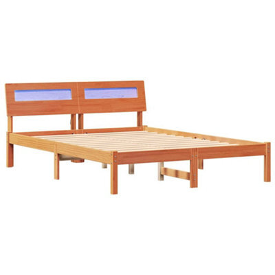 Berkfield Modern With Led Strip Lights Wax Brown 140 X 190 Cm Solid Pine Wood - image 1