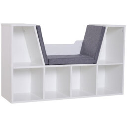 Homcom Cube Bookshelf Organizer With Reading Seat, Six Cubes, White - thumbnail 2