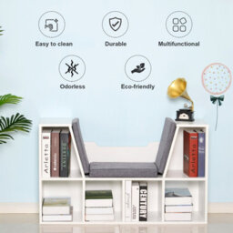 Homcom Cube Bookshelf Organizer With Reading Seat, Six Cubes, White - thumbnail 6