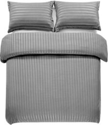 Ameha Stripe Duvet Set With Pillowcase Reversible Bedding & Breathable Microfiber Quilt Cover Grey Double Size 200X200Cm - thumbnail 6
